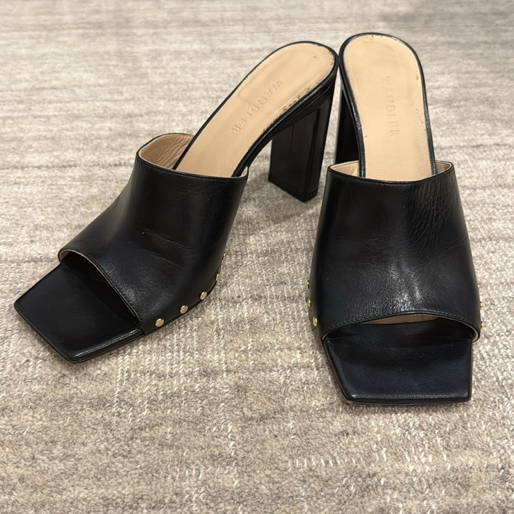 Wandler Black Leather Women's Mules